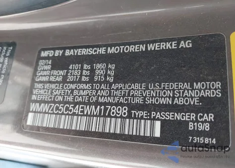 2014 Mini Countryman Cooper S from USA, damaged, VIN WMWZC5C54EWM17898